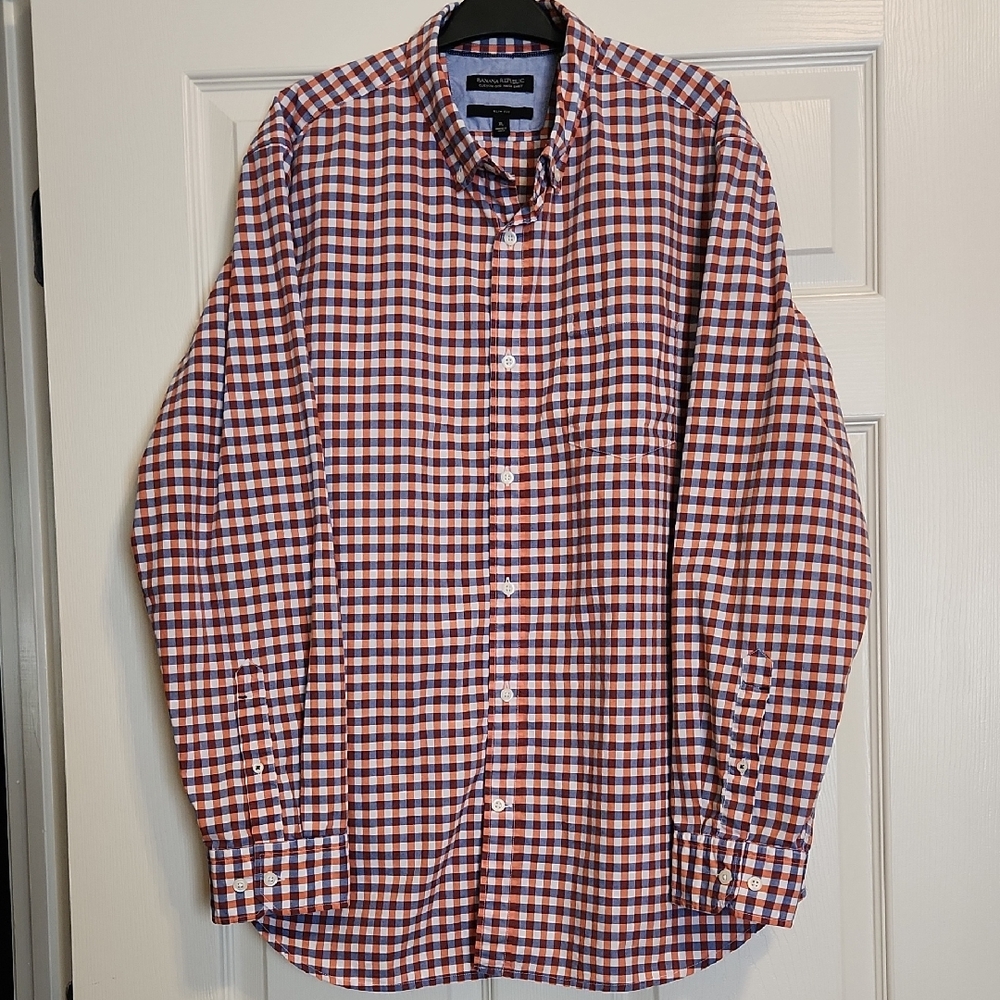 Banana Republic long-sleeve checkered button-down shirt, slim fit, XL